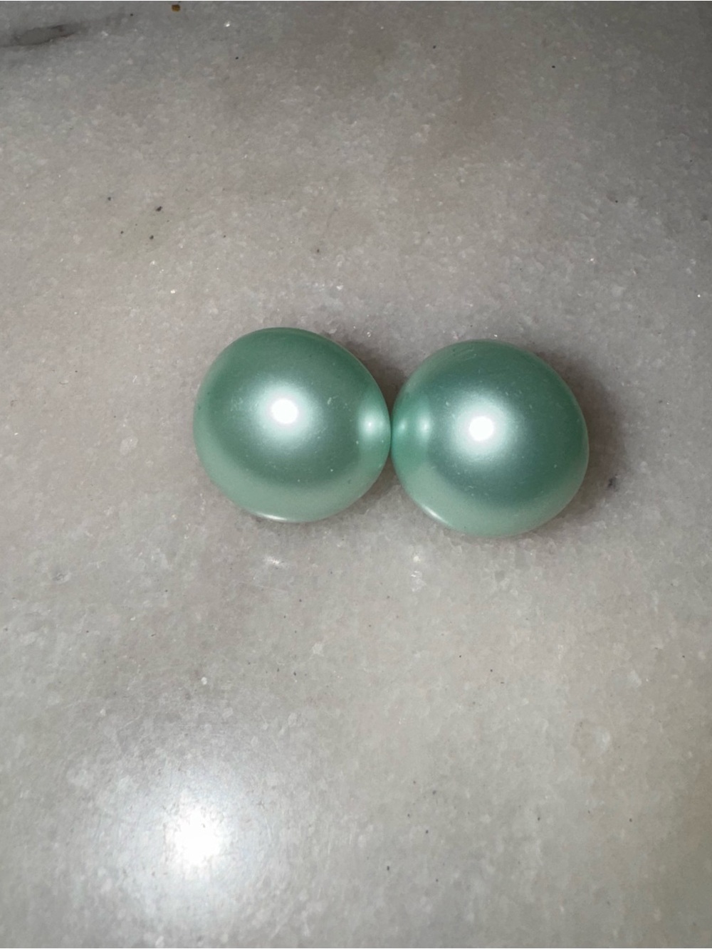 Vintage Avon green faux pearl button earrings oversized studs retro